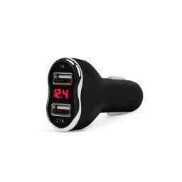 MNC 55054BK Autós adapter dupla USB töltővel, feszültségmérővel és árammérővel - fekete