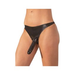 LATEX - alsó külső dildóval - fekete (S-L)