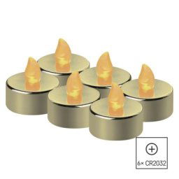 LED dekoráció – 6x teamécses, arany, 6x CR2032, beltéri, vintage