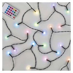 LED karácsonyi fényfüzér, cseresznye – golyók, 10 m, RGB, távirányító, programok, időzítő