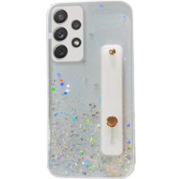 Apple iPhone 13 Pro Max, Szilikon tok, közepesen ütésálló, kézpánttal, színátmenetes, csillogó minta, Wooze Strap Star, mintás/fehér