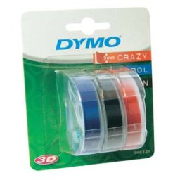 Dymo eredeti címkenyomtató szalag, Dymo, S0847750, fehér nyomtatás/fekete, kék, piros hátlap, 3m, 9mm, 1 buborékcsomagolás/3 db, 3D