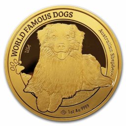 Világ kutyafajták: Ausztrál juhászkutya (2024) 1 Oz - arany befektetési érme