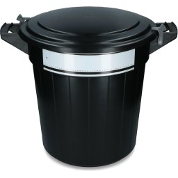 Vplast tároló vödör zárható fedéllel címkével 40 l fekete istálló állattartás etetés itatástechnológia tároló