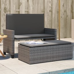vidaXL szürke polyrattan kerti pad párnával és lábtartóval
