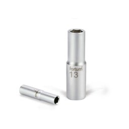 FORTUM dugófej, hosszított, 1/4", 10mm, 61CrV5, mattkróm, 50mm hosszú