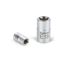 FORTUM dugófej, torx, 1/2", 61CrV5 mattkróm, 38mm hosszú; E12 FORTUM