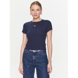 Tommy Jeans Póló Tjw Bby Rib Xs Badge DW0DW15641 Sötétkék Slim Fit
