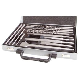 EXTOL PREMIUM betonfúró és véső klt. SDS PLUS; 17db, 5, 6, 8,10/110mm, 6,8,10,12/160mm, 8,10/210mm, 12,14/260mm, vésők lapos, he