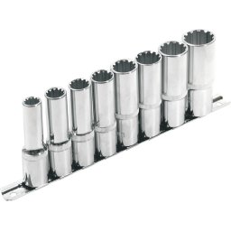 EXTOL PREMIUM hosszított Multi Lock dugófej klt. ; 1/2', 8db 10, 12, 13, 14, 16, 17, 19, 22mm, tartó sínen