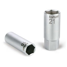 FORTUM gyertyakulcs dugófej 1/2', 61CrV5; 21mm, gumírozott FORTUM