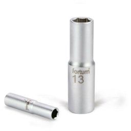 FORTUM dugófej, hosszított, 1/4, 11mm, 61CrV5, mattkróm, 50mm hosszú