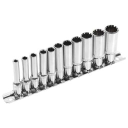 EXTOL PREMIUM hosszított Multi Lock dugófej klt. ; 1/4', 11db 4, 5, 5.5, 6, 7, 8, 9, 10, 11, 12, 13mm, tartó sínen