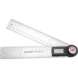 EXTOL PREMIUM digitális szögmérő-vonalzó, szög- és hosszmérésre, 0-360°, pontosság: ?0,3°, 2×200 mm, Alu szár mm és coll beosztá