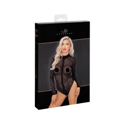 Noir - leopárd mintás, hosszúujjú body (fekete)