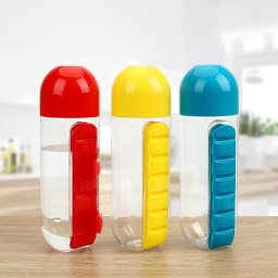 Heti gyógyszer/vitamin rendszerező, beépített víztartóval 600ml, műanyag, 7,5 x 23 cm