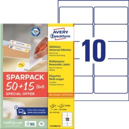 Etikett címke, 96x50,8mm, 25 ív 10 címke/ív visszaszedhető Avery