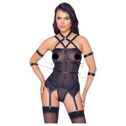 Cottelli Bondage - pántos felső, kar bilincs és tanga (fekete)