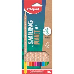 MAPED Színes ceruza készlet, háromszögletű, FSC, MAPED "Smiling Planet", 12 különböző szín