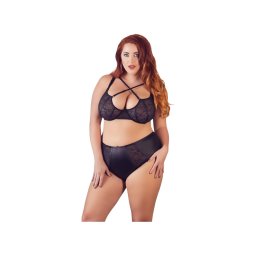 Cottelli Plus Size - keresztpántos melltartó és bugyi (fekete)