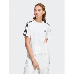 adidas Póló Essentials 3-Stripes Single Jersey Crop Top HR4915 Fehér Loose Fit