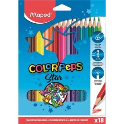 MAPED Színes ceruza készlet, háromszögletű, MAPED "Color'Peps Star", 18 különböző szín