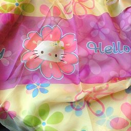 Hello Kitty virág mintás, nyomott voile függöny anyag - maradék darab: 1,5 m