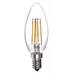 LED gyertya égő Filament 4W E14 MelegFehér/2700 K, 430 lumen átlátszó búra 2év garancia