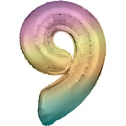 Színes Pastel Rainbow óriás szám fólia lufi 9-es, 83 cm