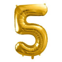 5. szám, fólia lufi, 86 cm, arany, tasakban