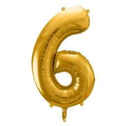 6. szám, fólia lufi, 86 cm, arany, tasakban