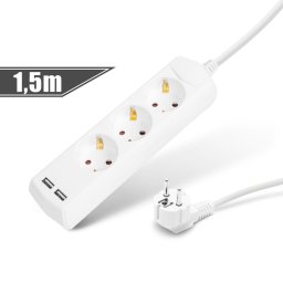Delight Elosztó 3-as - 3 x 1,5 mm? - 1,5 m - 2 x USB-vel