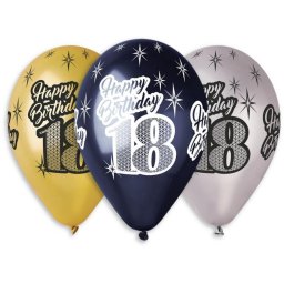 Happy Birthday 18 Metallic léggömb, lufi 5 DARABOS 30 cm