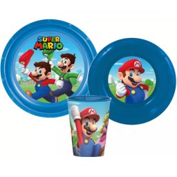 Super Mario étkészlet, műanyag szett 260 ml-es pohárral Nr1