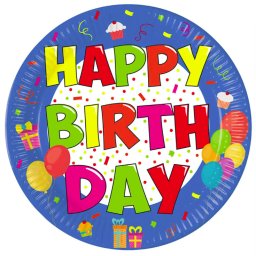 Happy Birthday papírtányér, party tányér 8 DARABOS, 23 cm FSC Nr2
