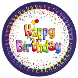 Happy Birthday papírtányér, party tányér 8 DARABOS, 23 cm FSC Nr3