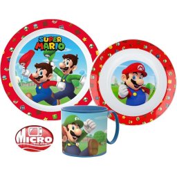 Super Mario étkészlet, micro műanyag szett 265 ml-es bögrével Nr1