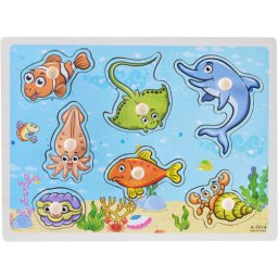 Fogantyús fa puzzle, fogós puzzle, kirakó 30x23 cm - Tengeri állatok Nr1