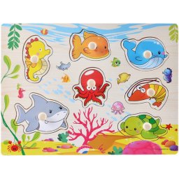 Fogantyús fa puzzle, fogós puzzle, kirakó 30x23 cm - Tengeri állatok Nr2