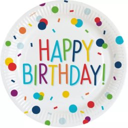 Happy Birthday Confetti papírtányér 8 DARABOS, 23 cm