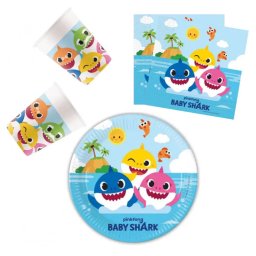 Baby Shark party szett 36 DARABOS, 23 cm-es tányérral