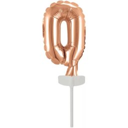 Rose Gold 0-ás szám fólia léggömb, lufi tortára 13 cm