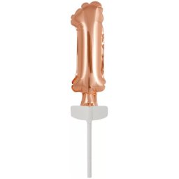 Rose Gold 1-es szám fólia léggömb, lufi tortára 13 cm