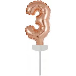 Rose Gold 3-as szám fólia léggömb, lufi tortára 13 cm