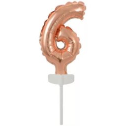 Rose Gold 6-os szám fólia léggömb, lufi tortára 13 cm