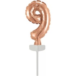 Rose Gold 9-es szám fólia léggömb, lufi tortára 13 cm