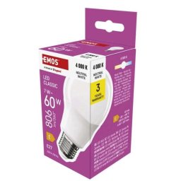 Emos LED izzó Classic A60 / E27 / 7 W (60 W) / 806 lm / Természetes fehér ZQ5E43 1525733472
