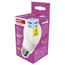 Emos LED izzó Classic A60 / E27 / 7 W (60 W) / 806 lm / Hideg fehér ZQ5E44 1525733121