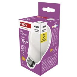 Emos LED izzó Classic A60 / E27 / 9,5 W (75 W) / 1055 lm / Természetes fehér ZQ5E53 1525733473