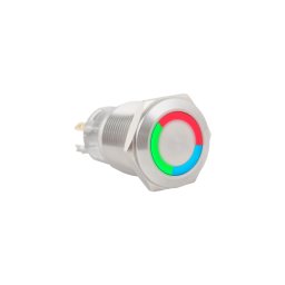 Kimagasló felületű nyomógomb 19mm-es furathoz-NO/NC piros-zöld-kék LED gyűrűvel PB-19-NONC(LED)-rdgnbl